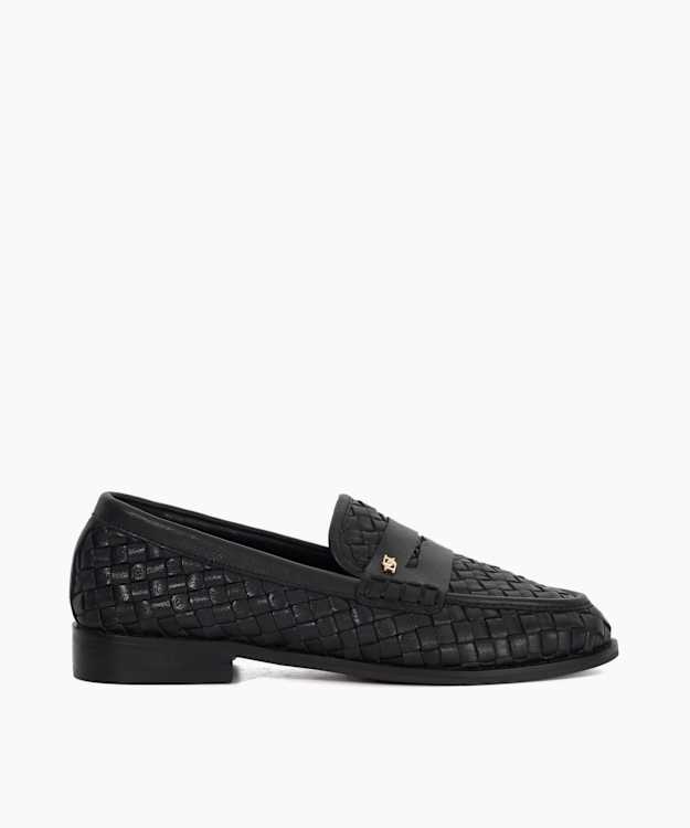 dune london Ginello - Black Woven Leather Penny Loafer
