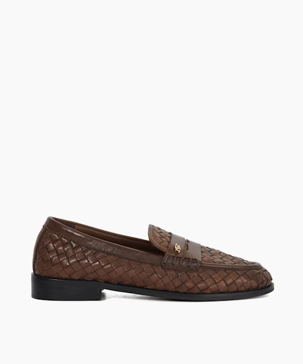 dune london Ginello - Brown Woven Leather Penny Loafer