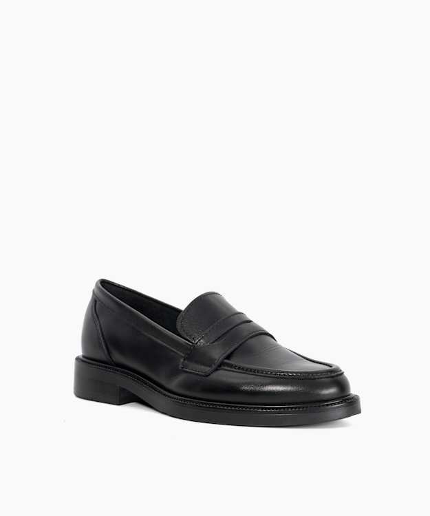 Dune London Giya - Black Almond Toe Leather Penny Loafers