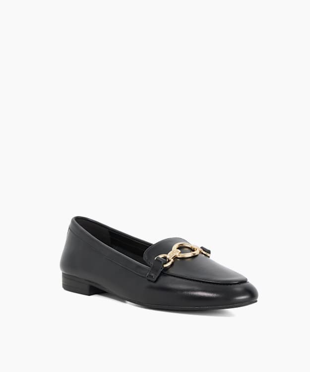 Dune London Gladia - Black Black Patent Leather Chain Detail Loafers