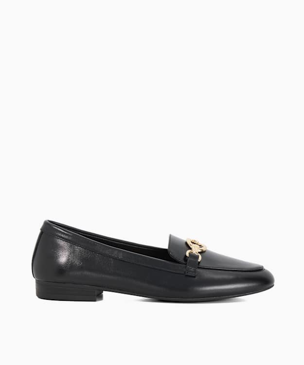 dune london Gladia - Black Black Patent Leather Chain Detail Loafers