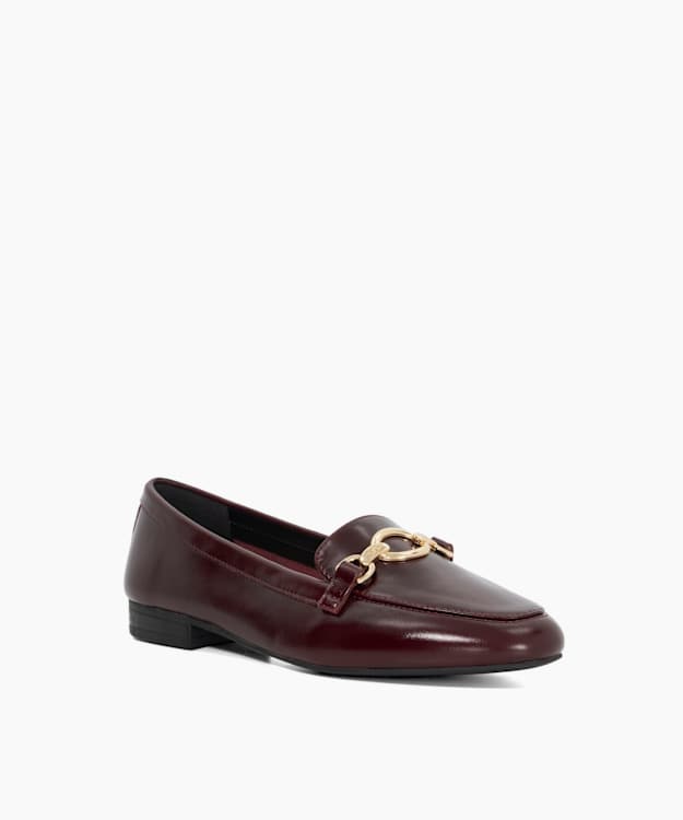 Dune London Gladia - Burgundy Leather Chain Detail Loafers
