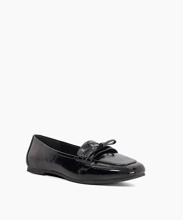 Dune London Gladstone - Black Patent Bow Detail Slip On Loafers