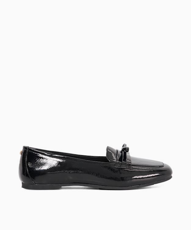 dune london Gladstone - Black Patent Bow Detail Slip On Loafers