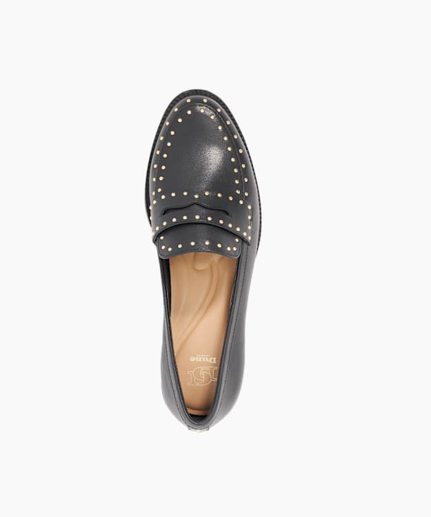 Dune London Gladwin - Black Leather Stud Detail Penny Trim Loafers