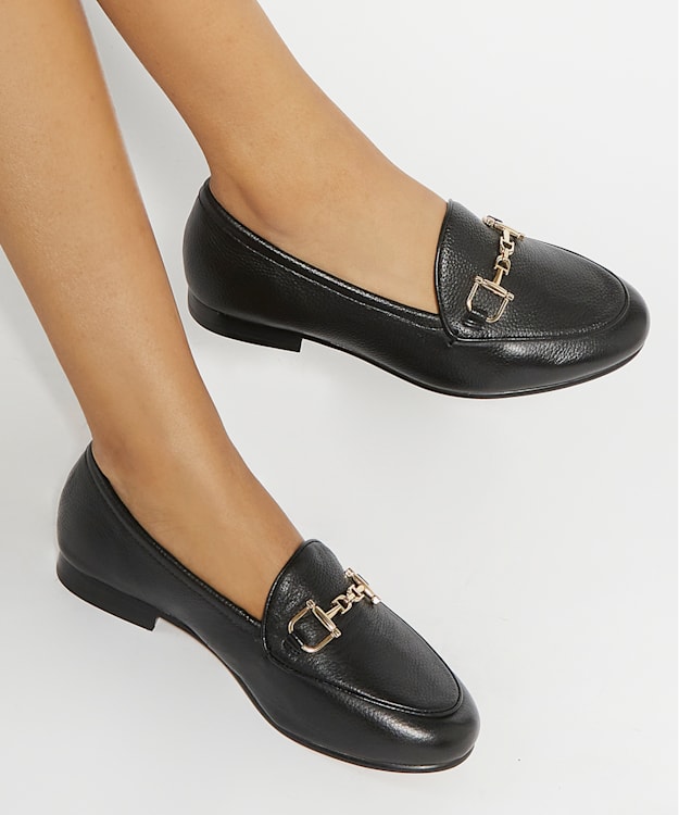 Dune London Glair - Black Wide Fit Almond Toe Buckle Detail Loafers