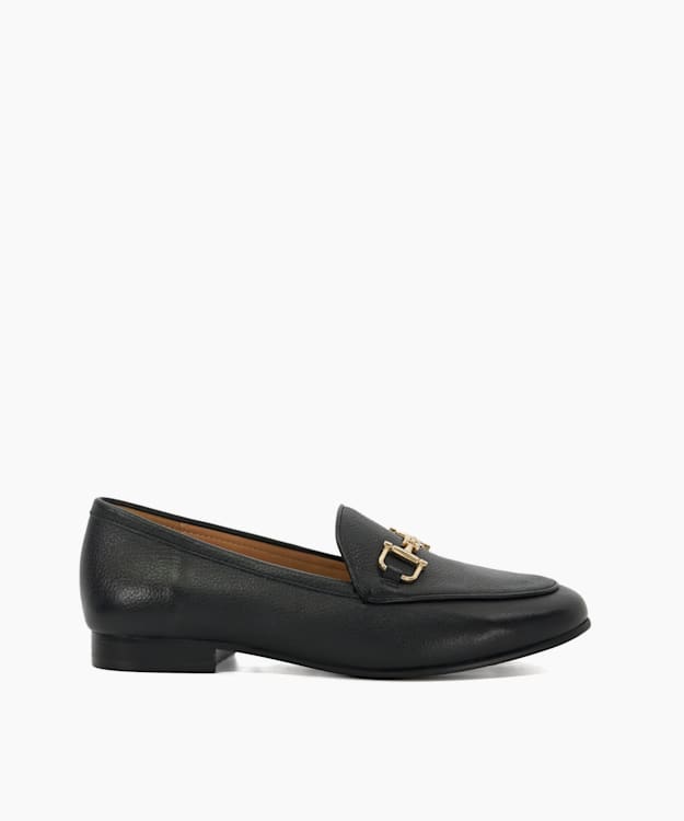 dune london Glair - Black Wide Fit Almond Toe Buckle Detail Loafers