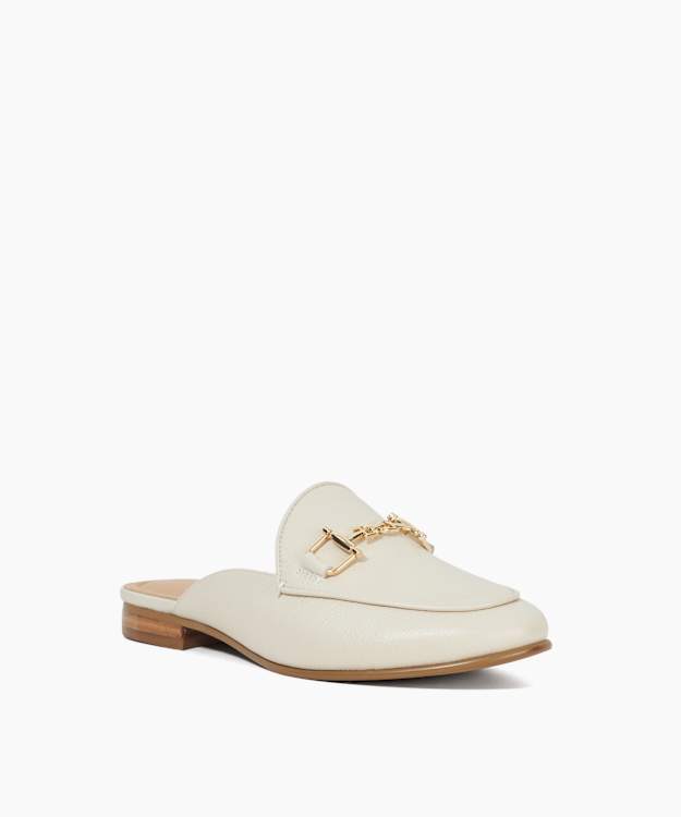 Dune London Glairing - Ecru Branded Snaffle Trim Backless Loafers