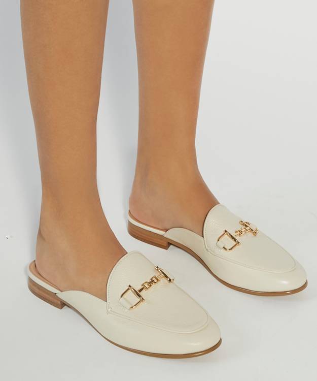 Dune London Glairing - Ecru Branded Snaffle Trim Backless Loafers
