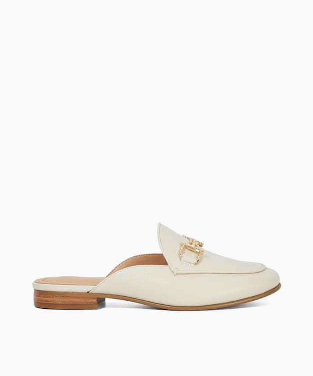 dune london Glairing - Ecru Branded Snaffle Trim Backless Loafers