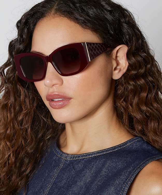 Dune London Gleam - Burgundy Rectangular Frame Sunglasses