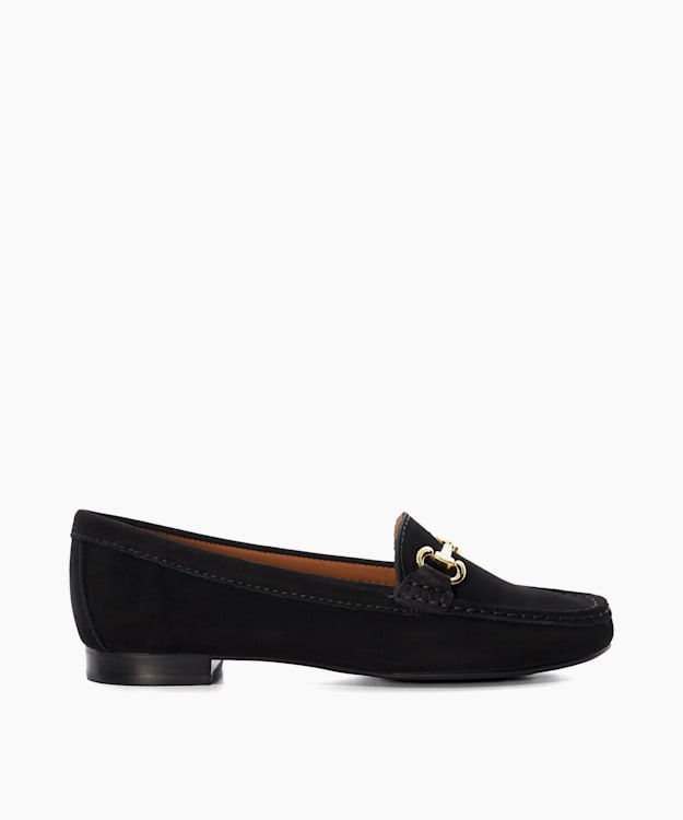 dune london Glenniee - Black Suede Snaffle Trim Loafers