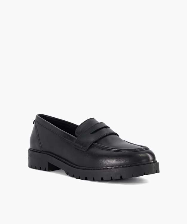Dune London Globes - Black Leather Cleated Penny Loafers