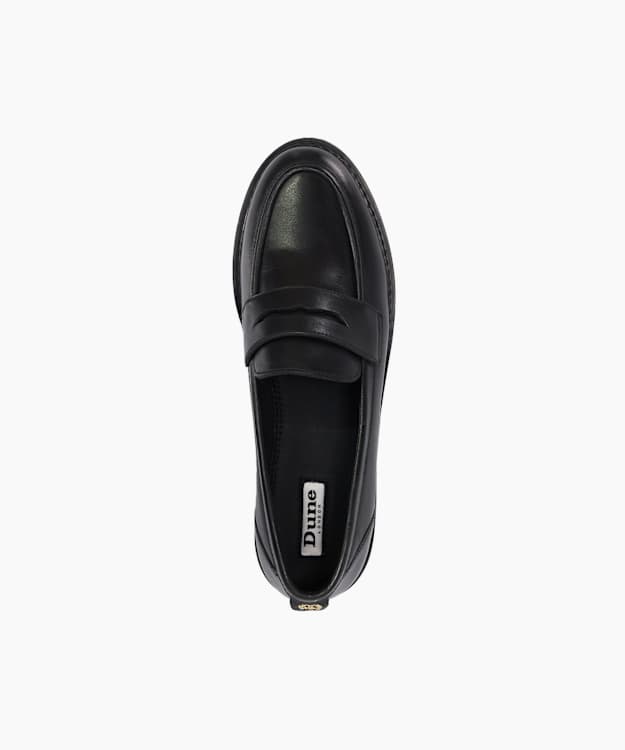 Dune London Globes - Black Leather Cleated Penny Loafers