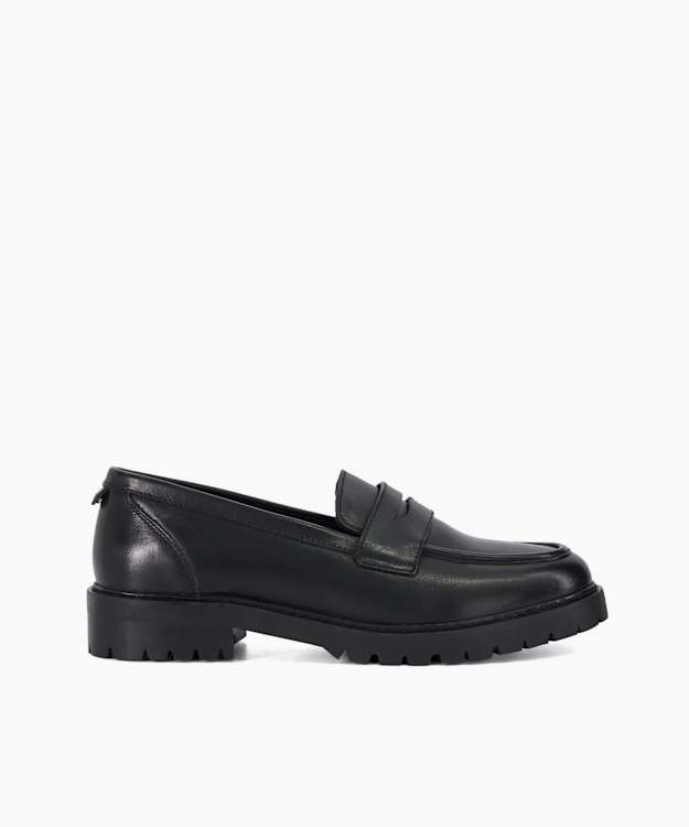 dune london Globes - Black Leather Cleated Penny Loafers