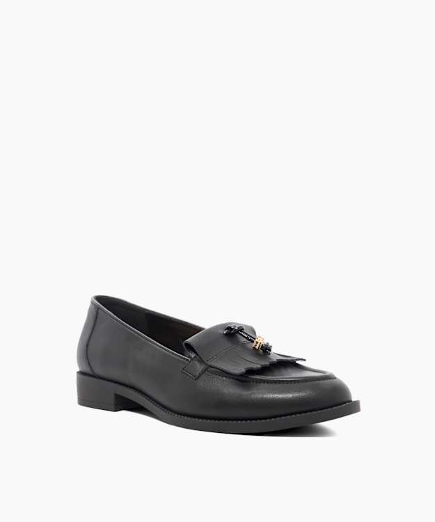 Dune London Globetrot - Black Branded Charm Detail Tassel Loafers