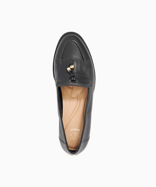 Dune London Globetrot - Black Branded Charm Detail Tassel Loafers