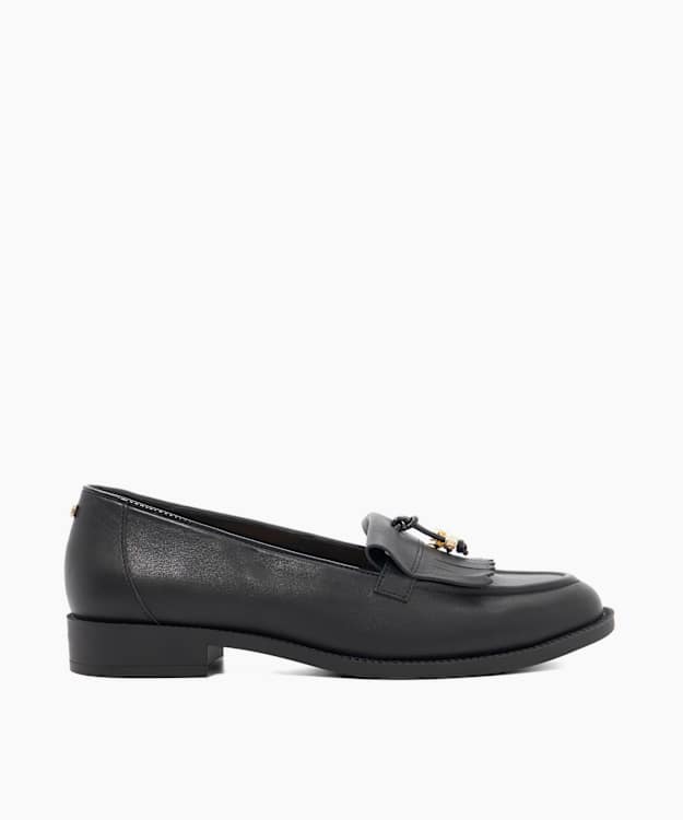 dune london Globetrot - Black Branded Charm Detail Tassel Loafers