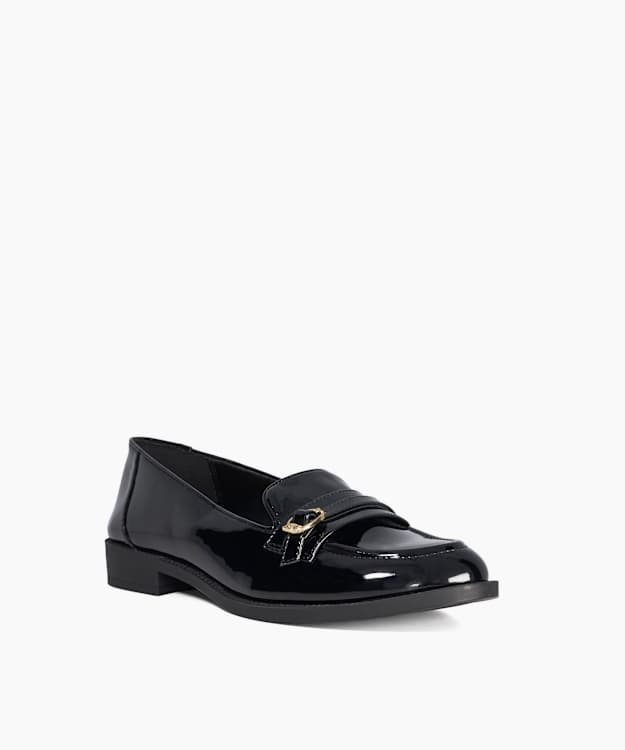 Dune London Globing - Black Patent Buckle Detail Slip On Loafers