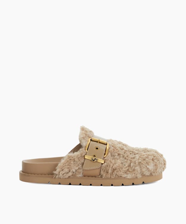 dune london Glorria - Camel Borg Finish Buckle Sliders