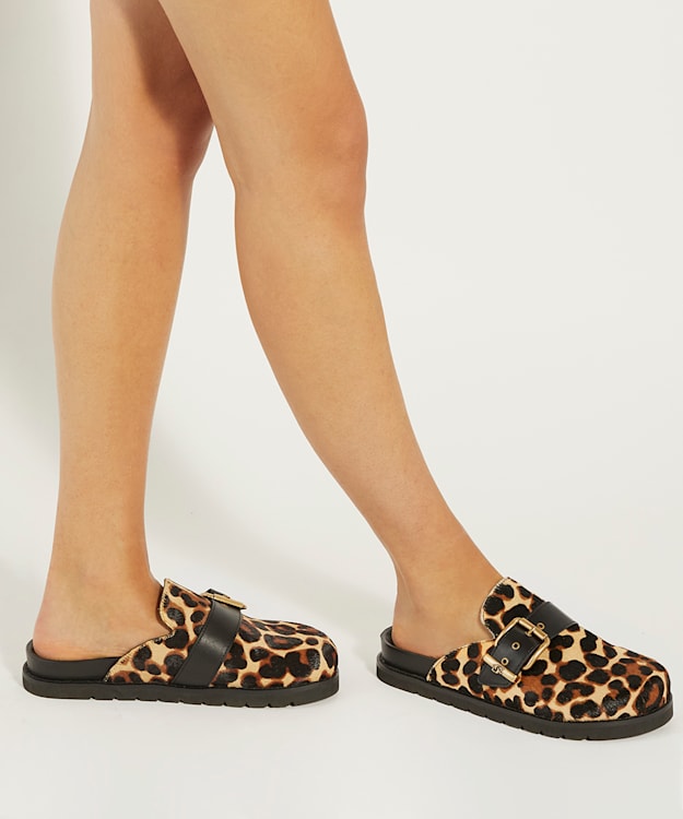 Dune London Glorria - Leopard Leopard Print Buckle Sliders