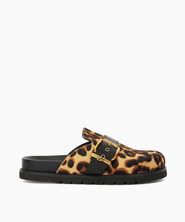 dune london Glorria - Leopard Leopard Print Buckle Sliders