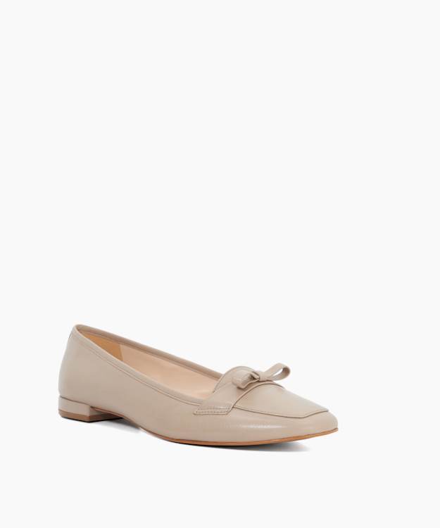 Dune London Glows - Taupe Leather Square Toe Bow Trim Flat