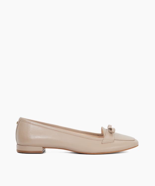 dune london Glows - Taupe Leather Square Toe Bow Trim Flat