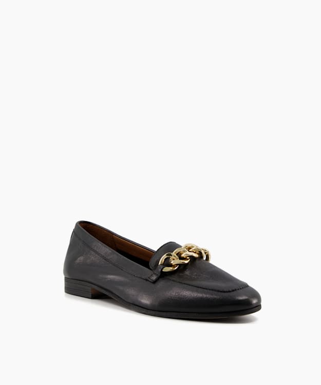 Dune London Goldsmith - Black Chain-Trim Leather Loafers