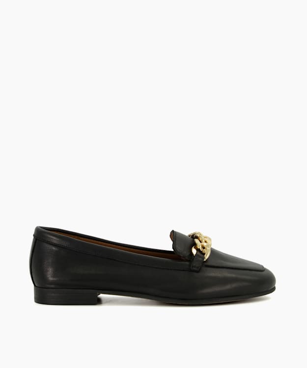 dune london Goldsmith - Black Chain-Trim Leather Loafers