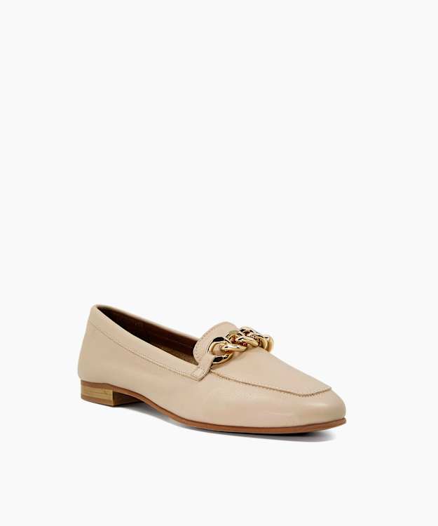 Dune London Goldsmith - Ecru Chain Trim Leather Loafers