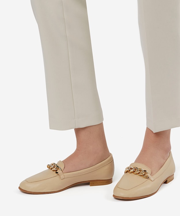 Dune London Goldsmith - Ecru Chain Trim Leather Loafers