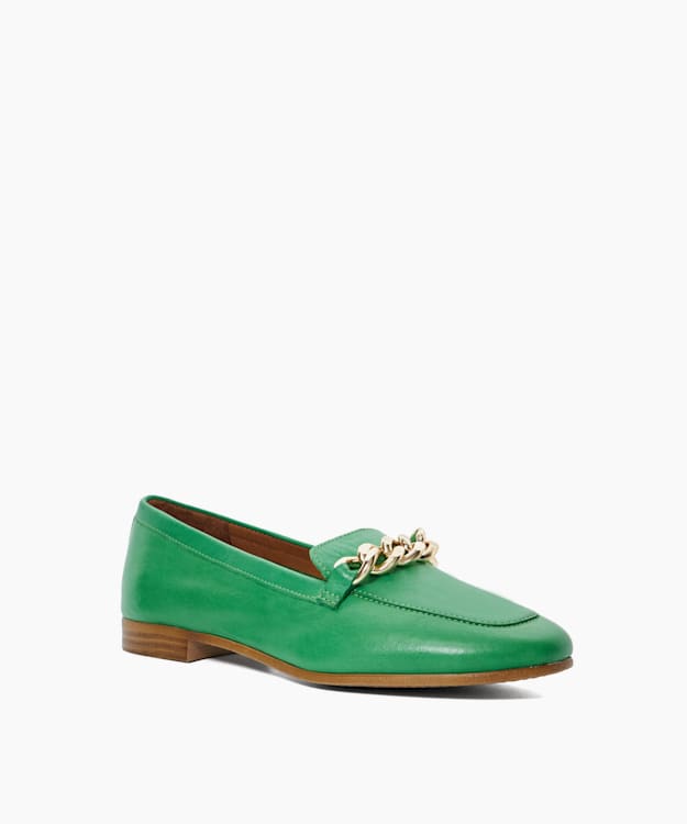 Dune London Goldsmith - Green Chain Trim Leather Loafers