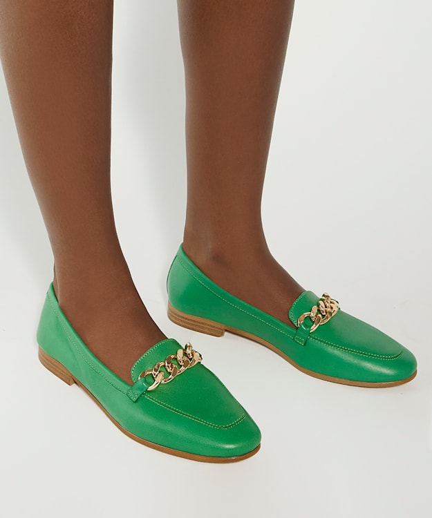 Dune London Goldsmith - Green Chain Trim Leather Loafers