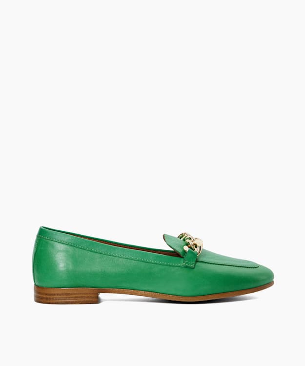 dune london Goldsmith - Green Chain Trim Leather Loafers