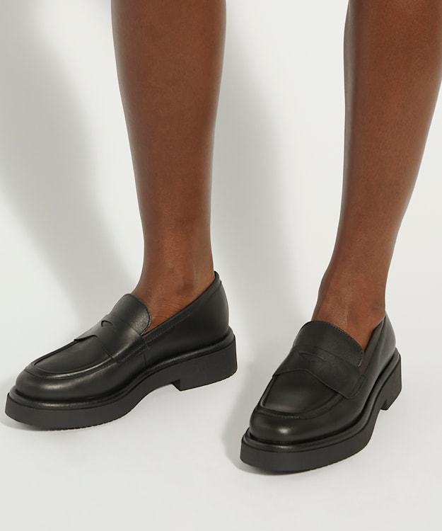 Dune London Goodluck - Black Leather Chunky Penny Loafer