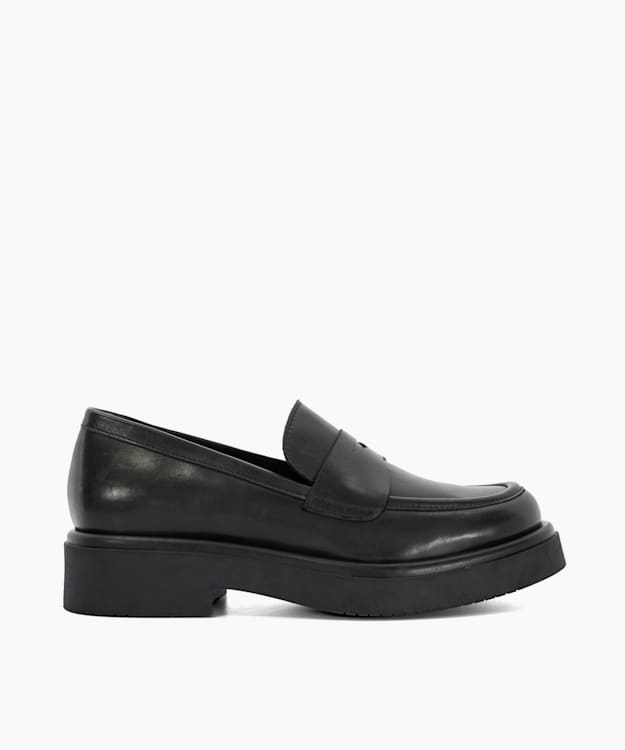 dune london Goodluck - Black Leather Chunky Penny Loafer