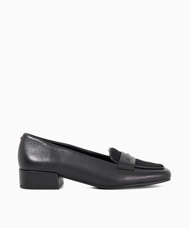 dune london Gorgeouss - Black Square Toe Leather Penny Loafers