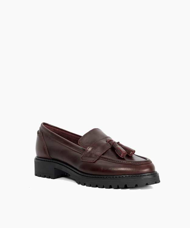 Dune London Gracelyn - Burgundy Leather Tassel Trim Chunky Loafers