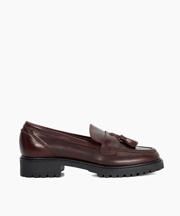 dune london Gracelyn - Burgundy Leather Tassel Trim Chunky Loafers