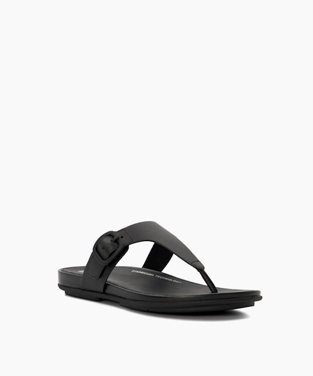 Dune London Gracie Rubber B - Black Buckle-Detail Toe-Post Sandals