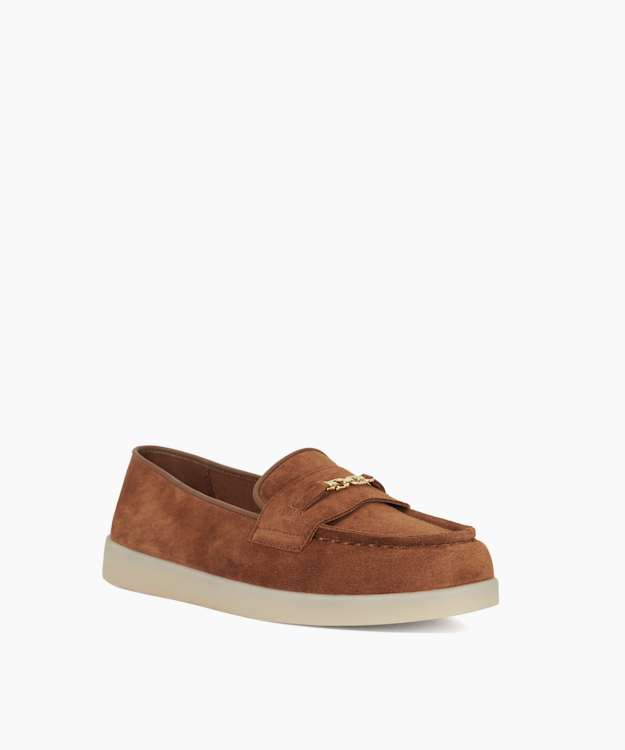 Dune London Graciela - Tan Suede Snaffle Trim Casual Loafers