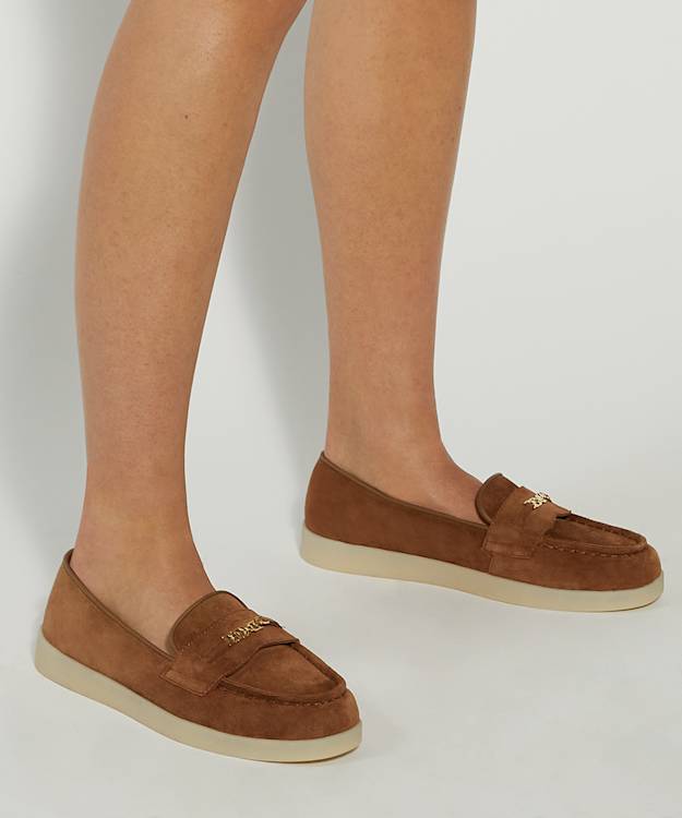 Dune London Graciela - Tan Suede Snaffle Trim Casual Loafers