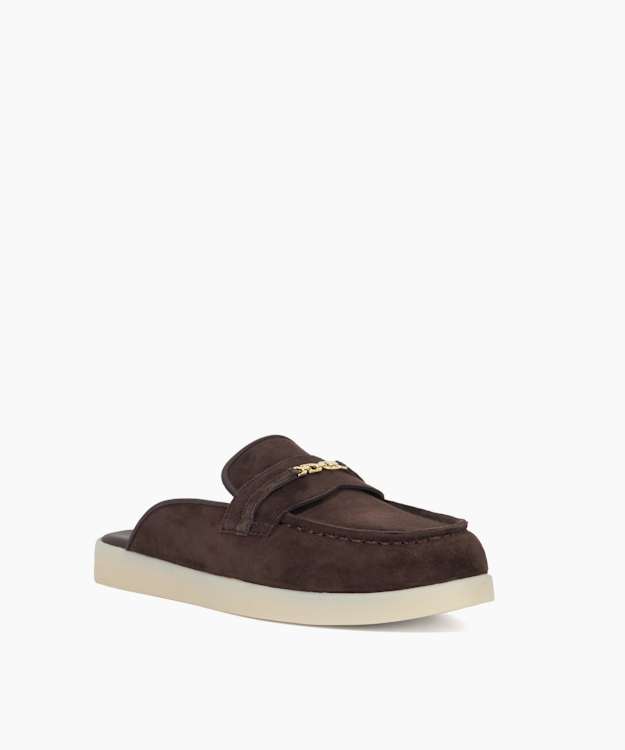 Dune London Gracious - Brown Suede Backless Snaffle Trim Casual Loafers