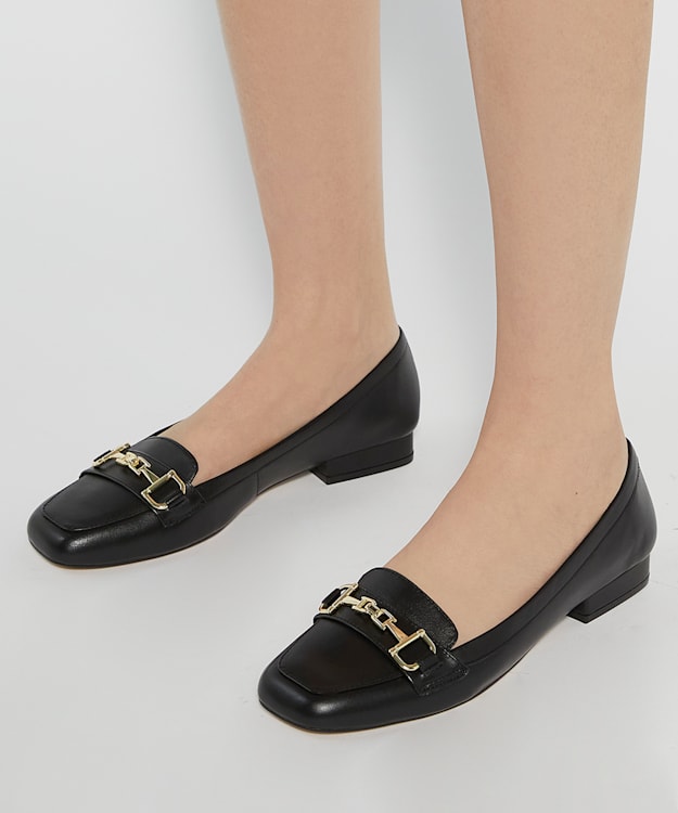 Dune London Graice - Black Branded Snaffle Trim Square Toe Loafer