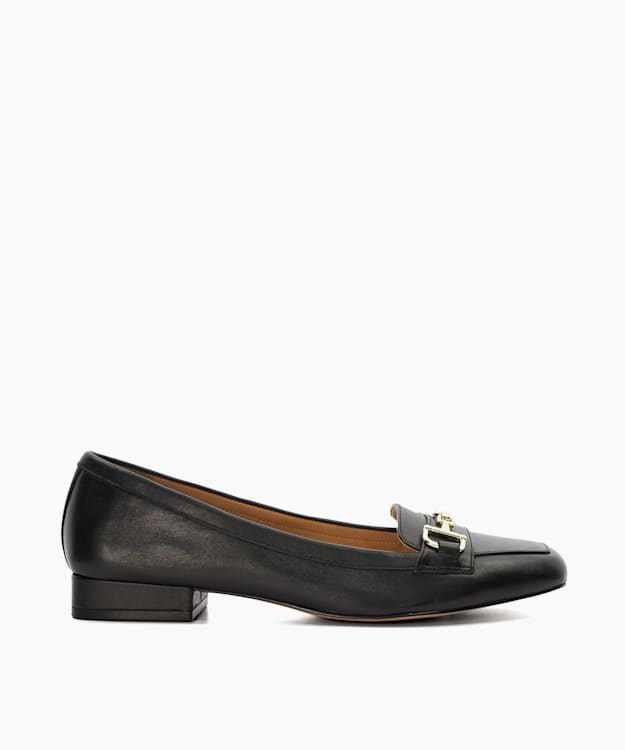 dune london Graice - Black Branded Snaffle Trim Square Toe Loafer