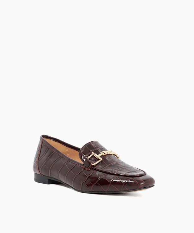 Dune London Grained - Burgundy Leather Metal Trim Loafers