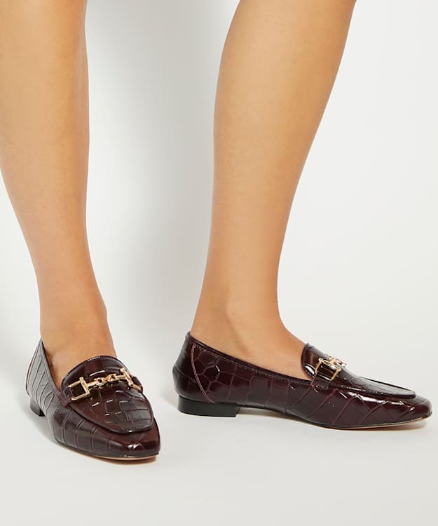 Dune London Grained - Burgundy Leather Metal Trim Loafers
