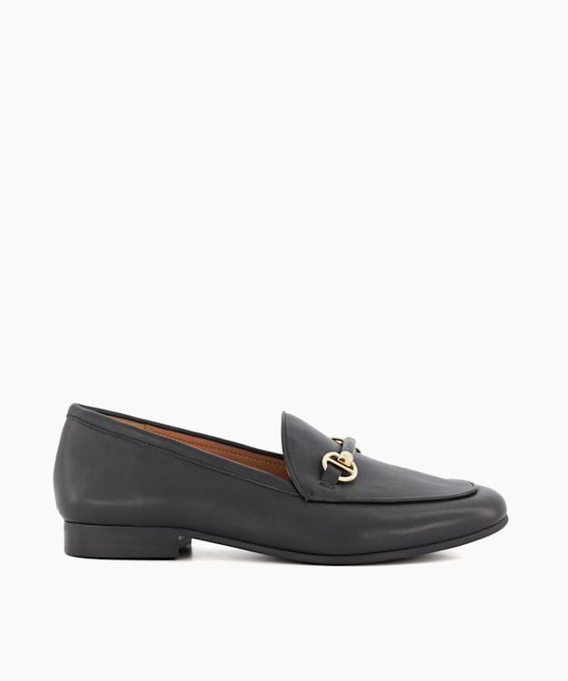 dune london Grandeur - Black Wide Fit Snaffle-Trim Loafers