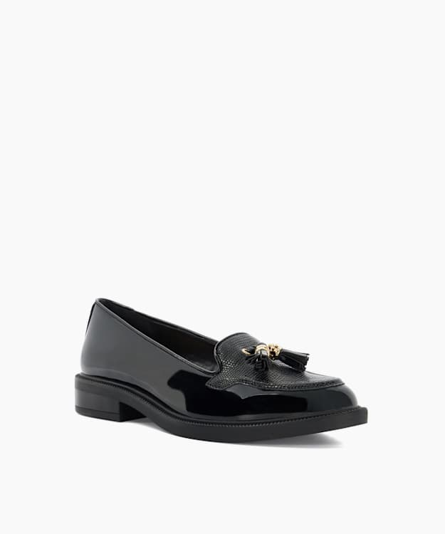 Dune London Grape - Black Wide Fit Patent Tassel Loafers